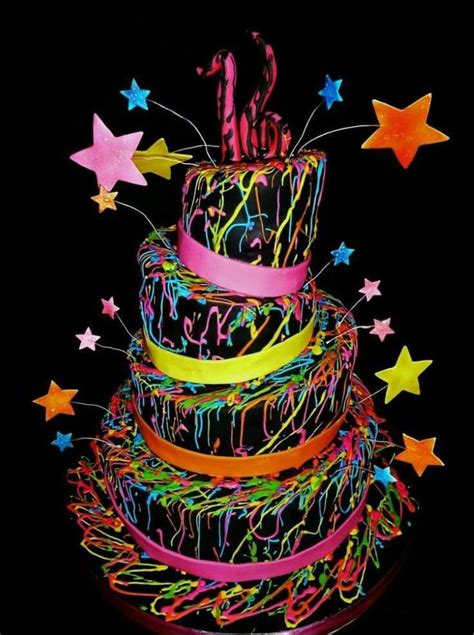 Neon Blacklight Cake Glow Birthday Party Neon Party Sweet Sixteen Cakes