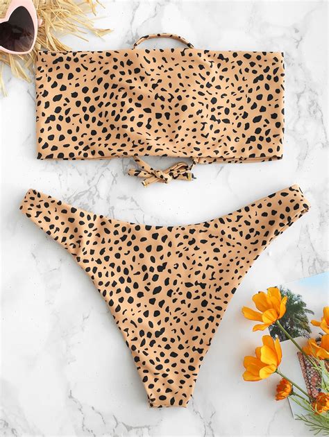 Women Sexy Leopard Bikini Set Bandage Push Up Padded Bra Swimwear High Waist Swimsuit Bathing