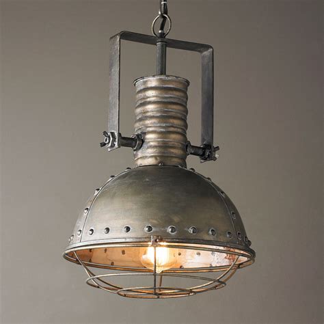 Industrial Caged Pendant With Rivets Industrial Light Fixtures