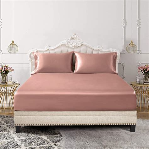 Amazon Com Siinvdabzx Piece Set Satin Queen Fitted Sheet Pillowcase Champagne Silky Soft