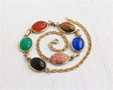Vintage Scarab Necklace 12k Yellow Gold Filled Semi