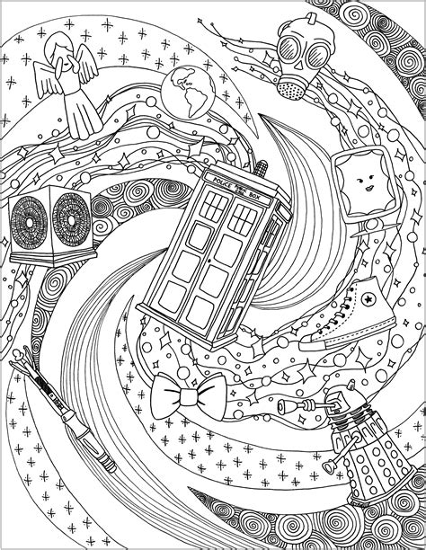 Algorithms of counting popular trends of our website offers to you see some popular coloring pages: Doctor Who's world - TV shows Adult Coloring Pages