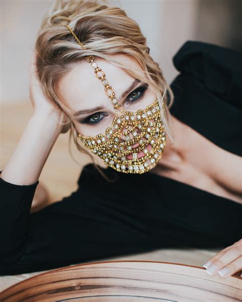 Golden Face Mask Yasmin Metal Face Jewelry Getman Jewelry