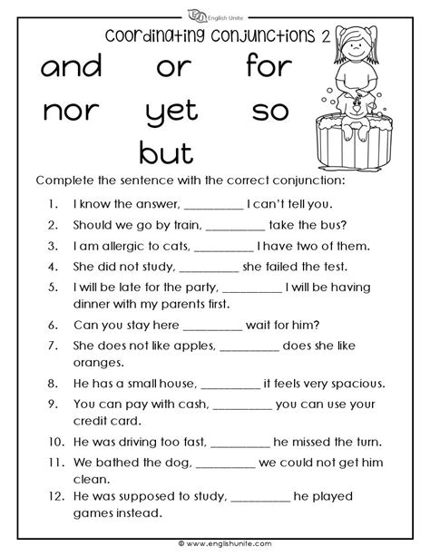 Coordinating Conjunctions Worksheets With Answers Grade 6