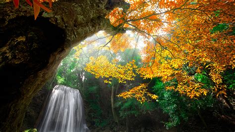 Erawan Waterfall Waterfall In Kanchanaburi Thailand Autumn Landscape 4k