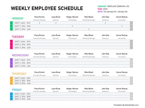 Weekly Employee Shift Schedule Template Excel Free Printable Templates