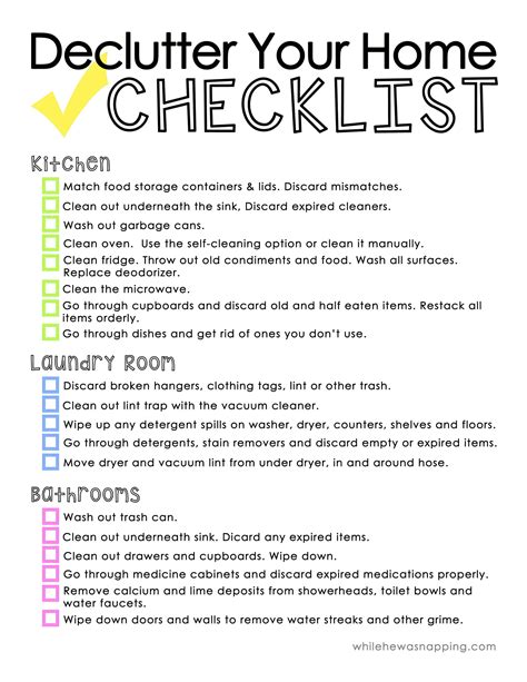 Declutter Your Home Printable Checklist Spring Cleaning Checklist Deep