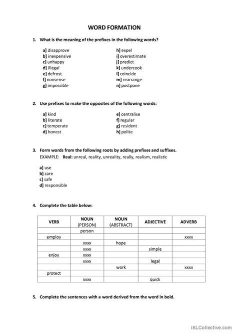 Word Formation English Esl Worksheets Pdf And Doc