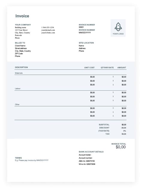 Contractor Invoice Template - Download and Send Invoices Easily - Wise