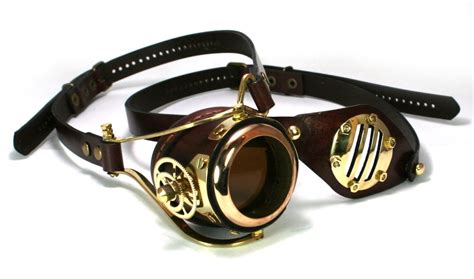 steampunk monogoggle and eyepatch brown leather polished brass gears flex solid frame o buy online