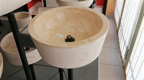 Lavabo Bagno Cilindrico Da Appoggio In Marmo Pietra Beige 40 X H15