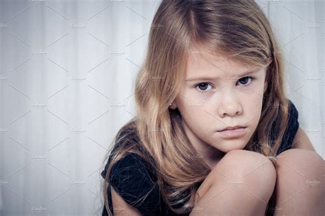 Portrait Of Sad Little Girl Containing Child Sad And Youth People
