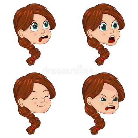 Vector Illustration Set Of Cute Little Girl Faces Showing Different