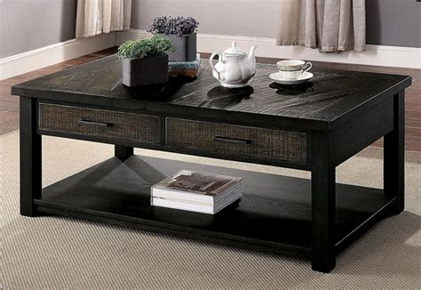 Brown/black medium round wood coffee table with storage. Rhymney Dark Oak Wood 2-Drawer Coffee Table by Furniture ...