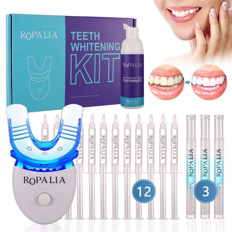 Ropalia Teeth Whitening Kit Carbamide Peroxide Non Sensitive Tooth Whitener With Led Blue Light