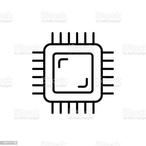 Ikon Garis Chip Elektronik Cpu Unit Pemrosesan Pusat Perangkat