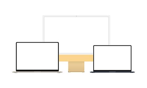 Yellow Computer Monitor And Laptops With Blank Screens Stock