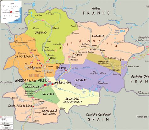 Political And Administrative Map Of Andorra Andorra Europe