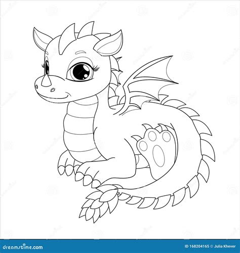 Coloring Page For Kids With Funny Cartoon Dragon Stock Vector