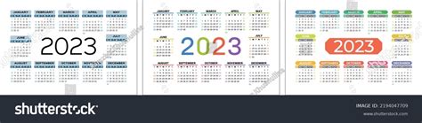 Vector Calendar 2023 Year Set Landscape Stock Vector Royalty Free