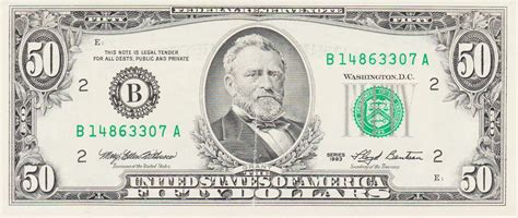 50 Dollars Federal Reserve Note Petit Portrait Avec Fil De Sécurité