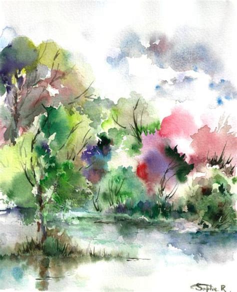 Watercolor Landcolor Skycolor Modern Watercolor Art Abstract