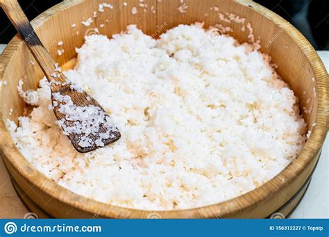 Japanese Rice On Big Wooden Bowl Stock Image Image Of Space Dinner
