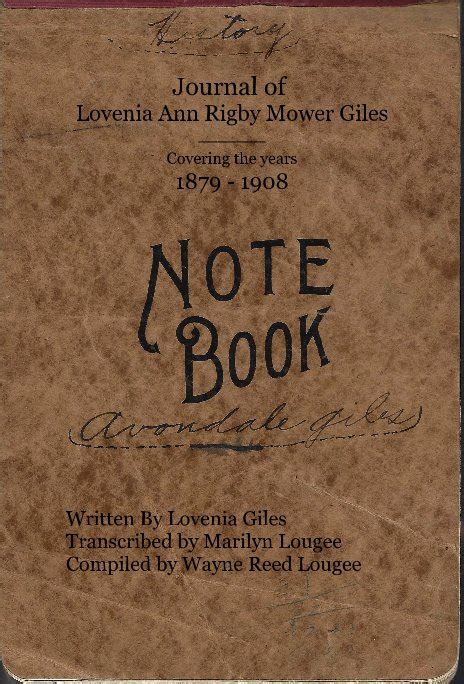Journal Of Lovenia Ann Rigby Mower Giles Covering The Years 1879 1908 By Written By