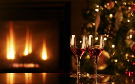 Free Download Two Wine Glasses Christmas Fireplace Merry Christmas Hd