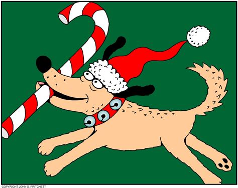 Dog Christmas Cartoon Candy Canine Christmas Dog Running With Candy