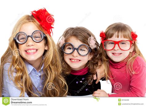 Nerd Children Girl Group With Funny Glasses Stock Photo Image Of