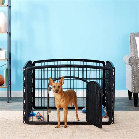 Iris 4 Panel Plastic Exercise Dog Playpen With Door Black 24 In