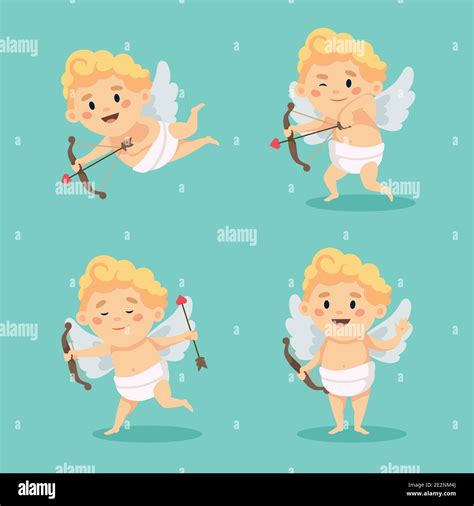 cute cupid character set isolated happy valentine s day vector illustration in cartoon style
