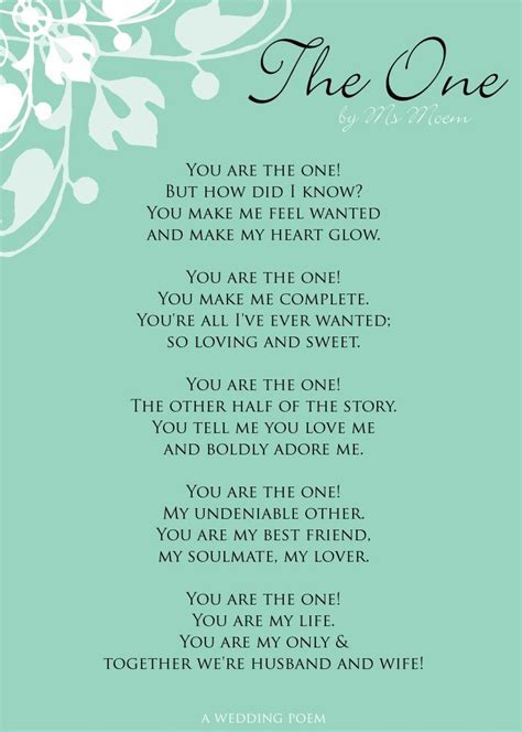 Quotes About Wedding The One A Wedding Poem Ms Moem Poems Life