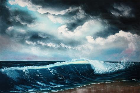 Beach Print Bob Ross Style Ocean Waves Seascape Art Uk Etsy