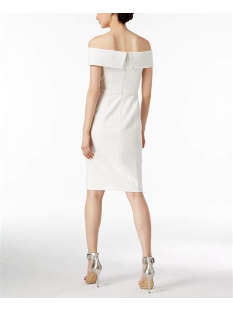 Calvin Klein Womens White Short Sleeve Above The Knee Sheath Dress