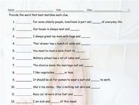 Word Pairs Binomials Matching Worksheet Teaching Resources