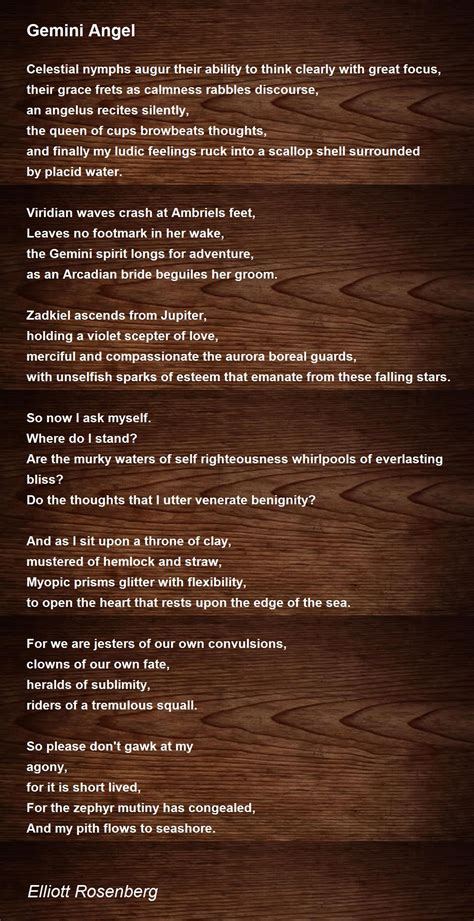 Gemini Angel Poem By Elliott Rosenberg Poem Hunter