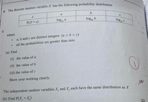 solved 6 the discrete random variable x has the following