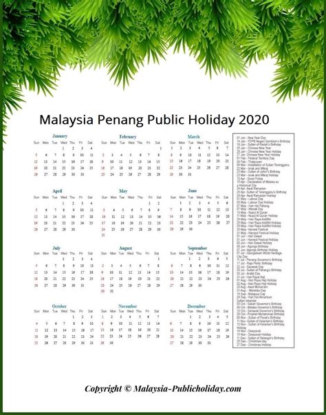Public Holiday Penang 2019 Public Holidays In Malaysia 2020 Fansdail