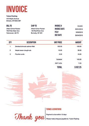 Invoice Template Ca Flag Of Canada Invoice Template Receipt Template