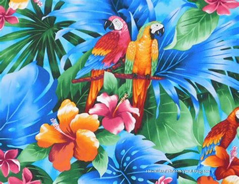 Fabric Parrot Tropical Love Birds Forest Woodland