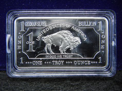One Troy Ounce 999 Fine German Silver Buffalo Bar Contains