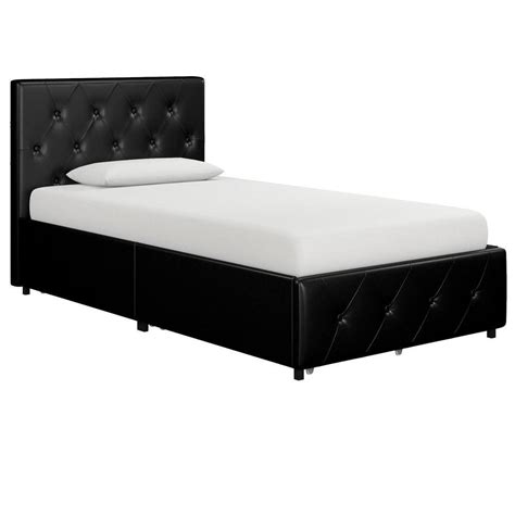 Dhp Dean Black Faux Leather Upholstered Twin Bed With Storage De95483