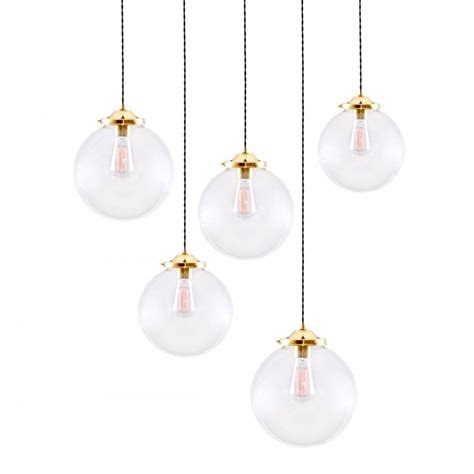 Polished Brass And Clear Glass Globe Pendant Cluster Lighting Company