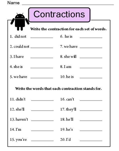 Free Printable Contractions Worksheet For All Kids Worksheet24