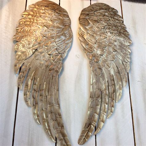 Large Metal Angel Wings Wall Decor Distressed Gold Ivory And Etsy