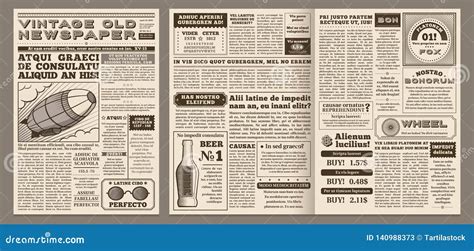 Vintage Newspaper Template Retro Newspapers Page Old News Headline