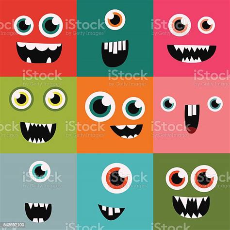 Cartoon Monster Faces Vector Set Cute Square Avatars And Icons Stock