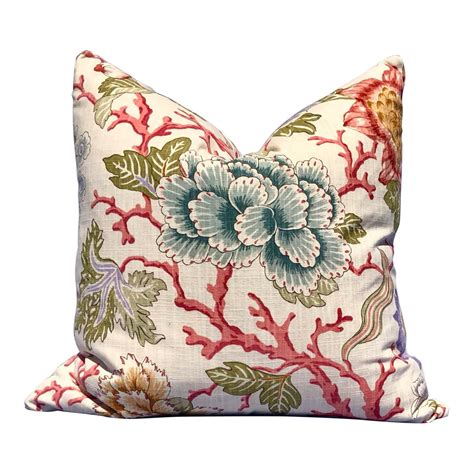 Coral Floral Pillow Cover In Cream Coral And Aqua Green Etsy